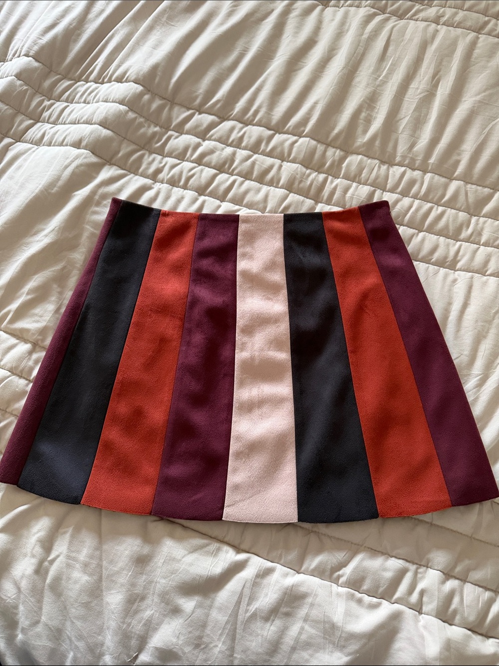 Colorblock Striped Mini Skirt in Burgundy, Red & Blush